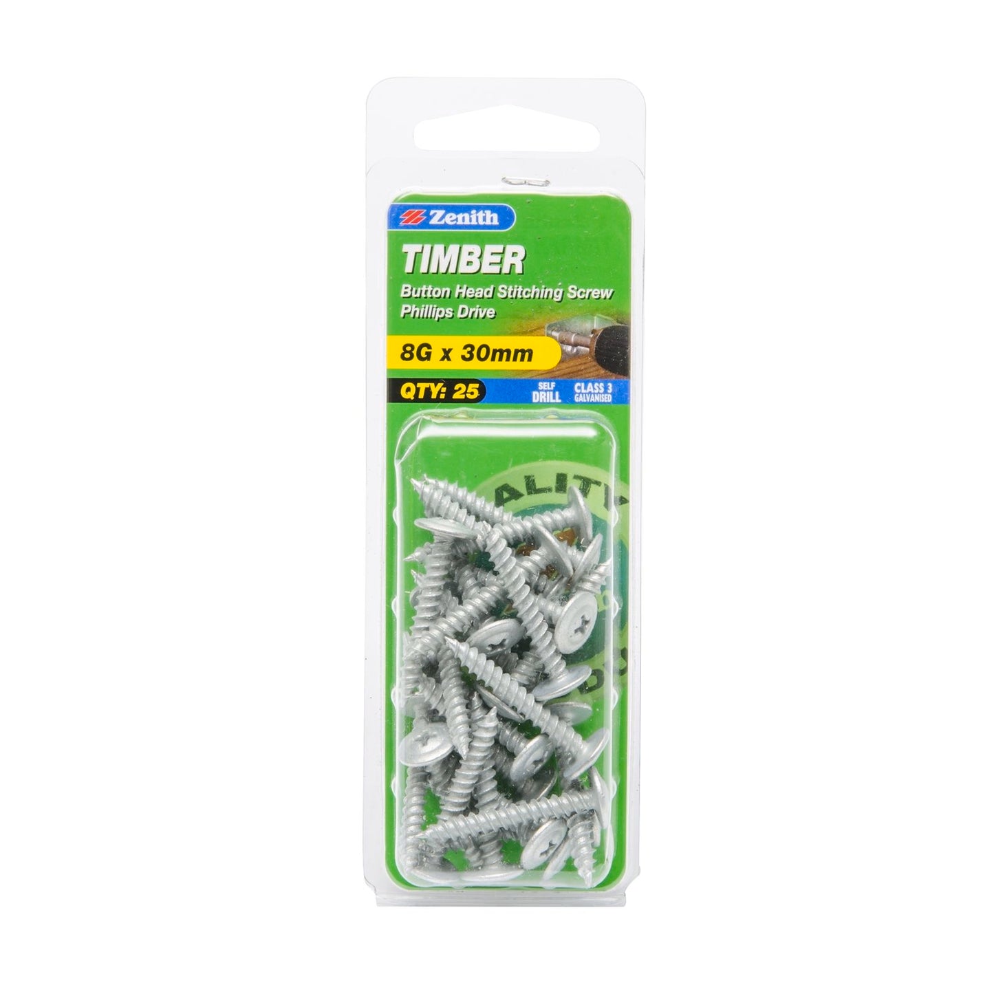 Zenith Timber Screws - 8g x 30mm - Button Head - 25 Pack