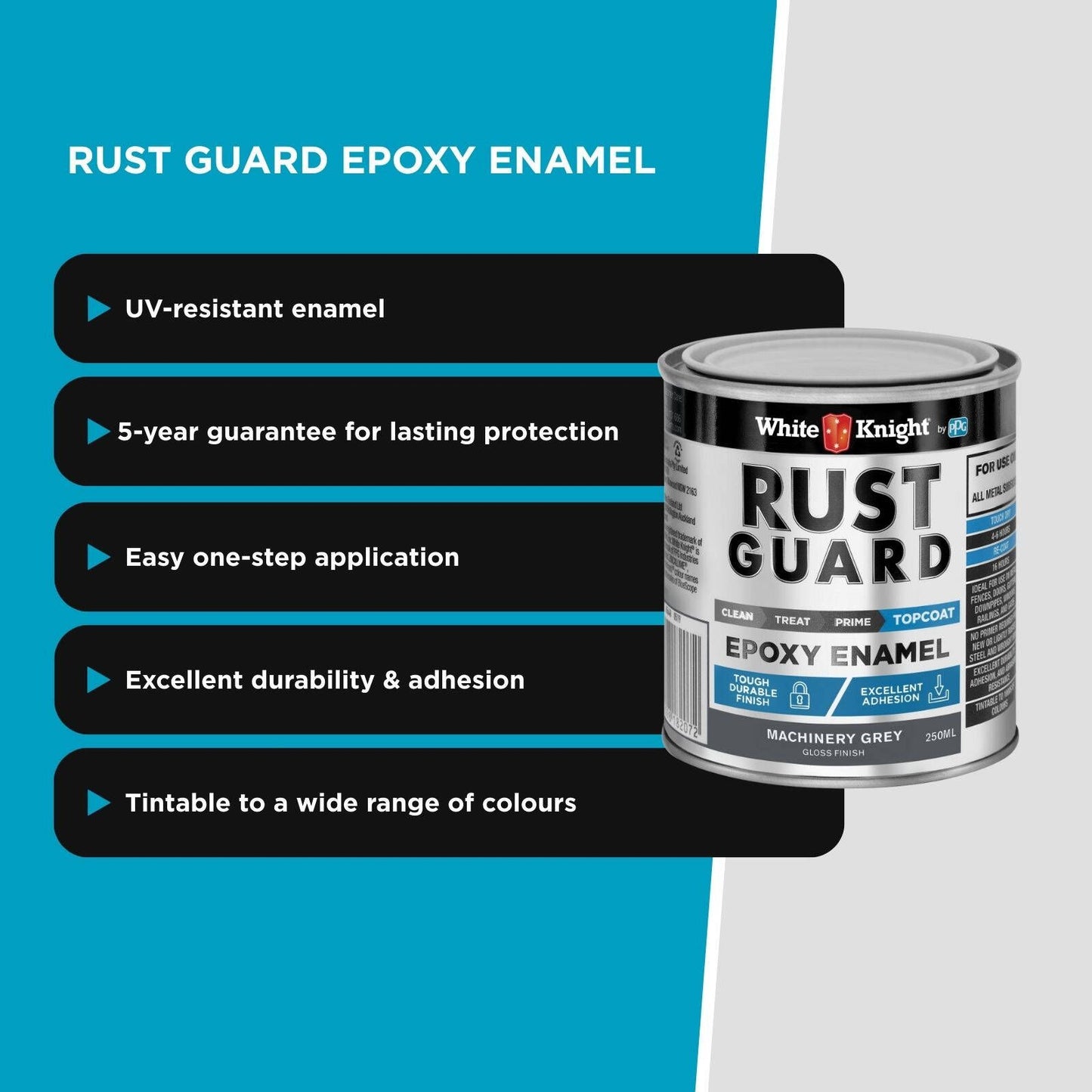 White Knight Rust Guard Epoxy Enamel Paint - 250ml - Machinery Grey