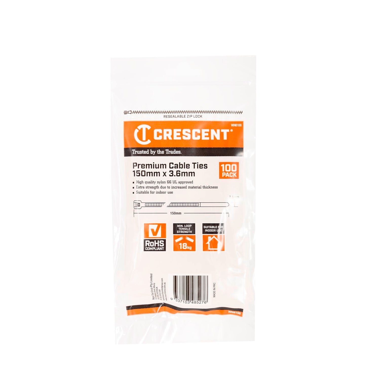 Crescent Natural Cable Ties - 150 x 3.6mm - 100 Pack