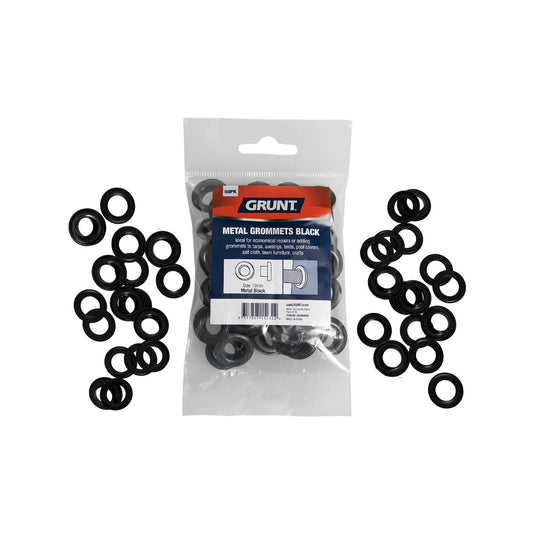 Grunt 12mm Black Webbing Grommets Heavy Duty Metal Pack of 50