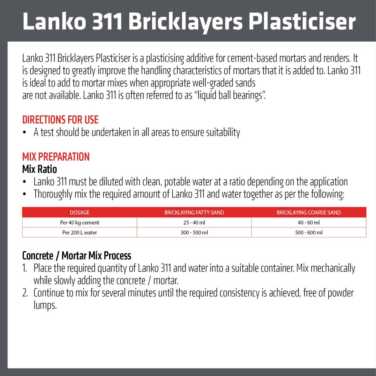 Lanko 5L 311 Bricklayers Plasticiser - Mortar Additive - Easy Workability