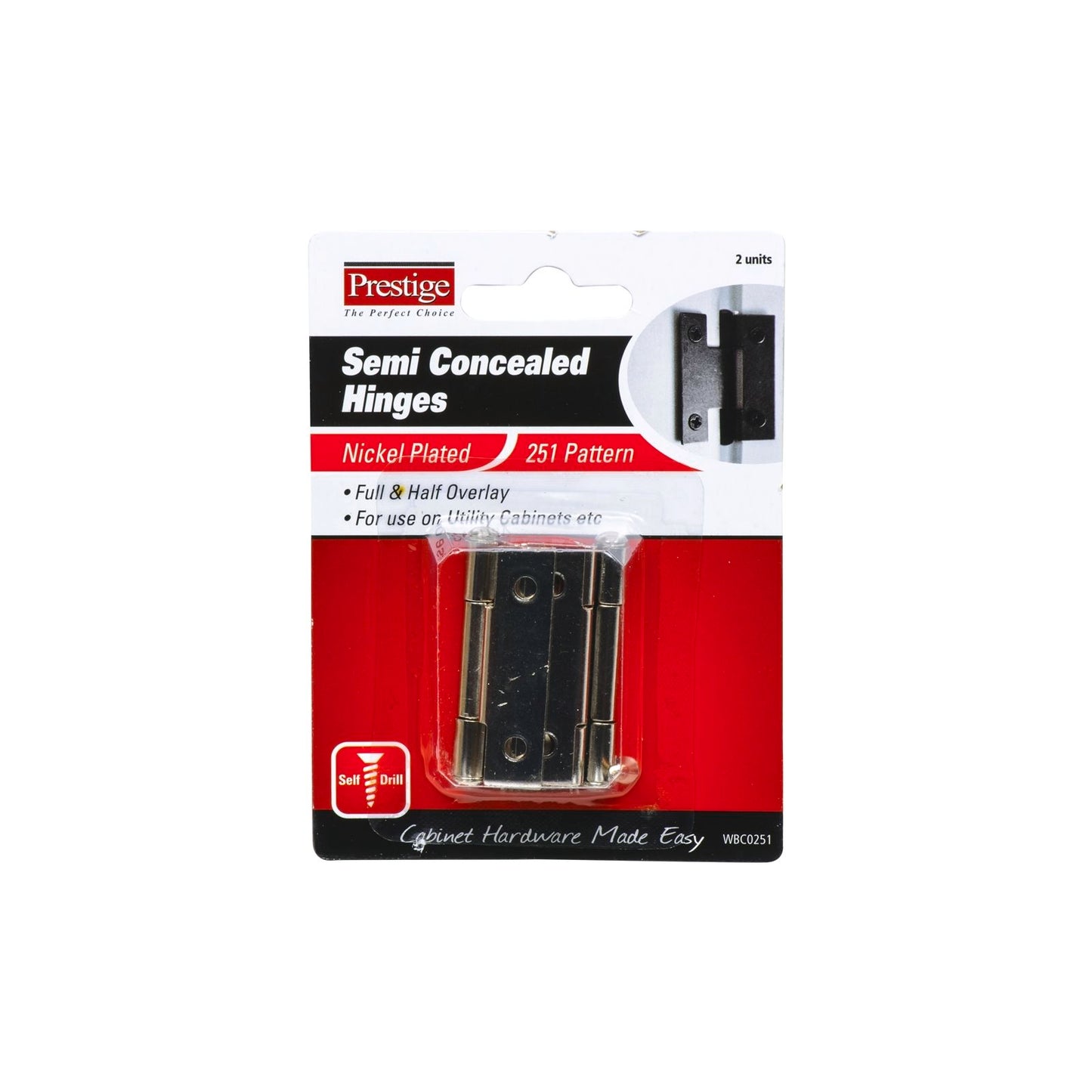 Prestige Semi Concealed Cabinet Hinge - 45mm - 2 Pack