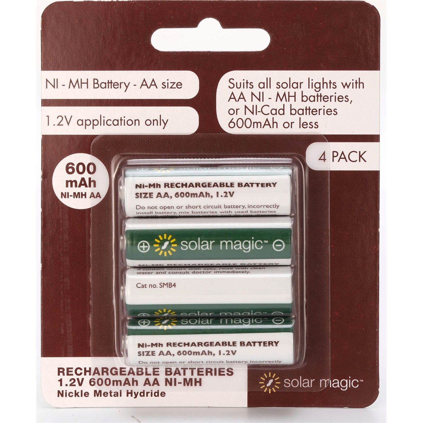 Solar Magic Rechargeable Battery - AA - 600mAh - 4 Pack