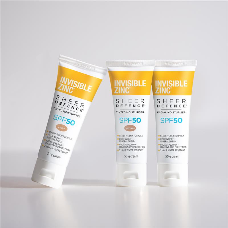 Invisible Zinc SPF 50+ Sheer Defence Tinted Moisturiser Light 50g - Flawless Protection for Everyday Use