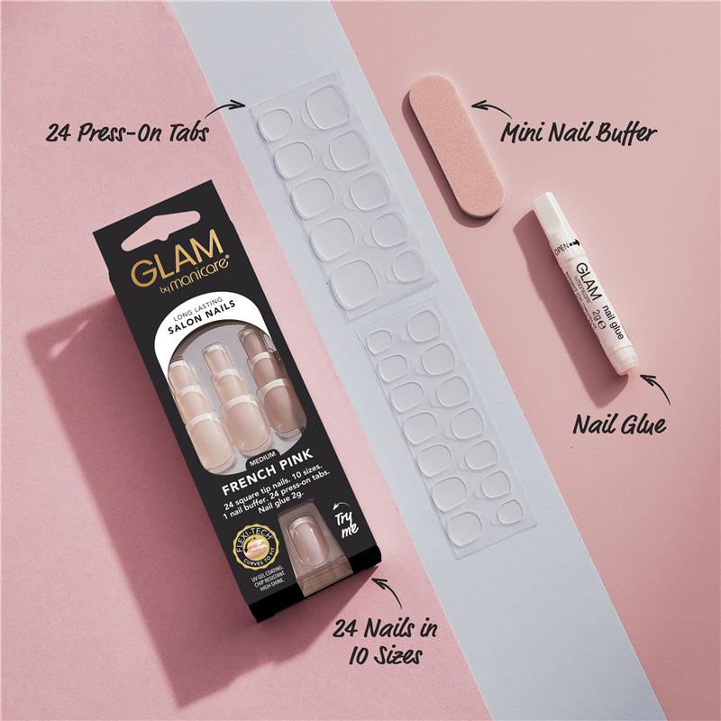 Glam By Manicare Press On Nails French Pink Medium Square French Kit