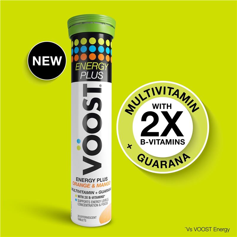 Voost Energy Plus Orange & Mango Effervescent Tablets - 60 Pack for Energy Production