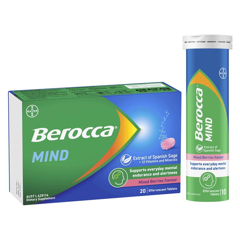 Berocca Mind Mixed Berries - 20 Effervescent Tablets for Cognitive Support