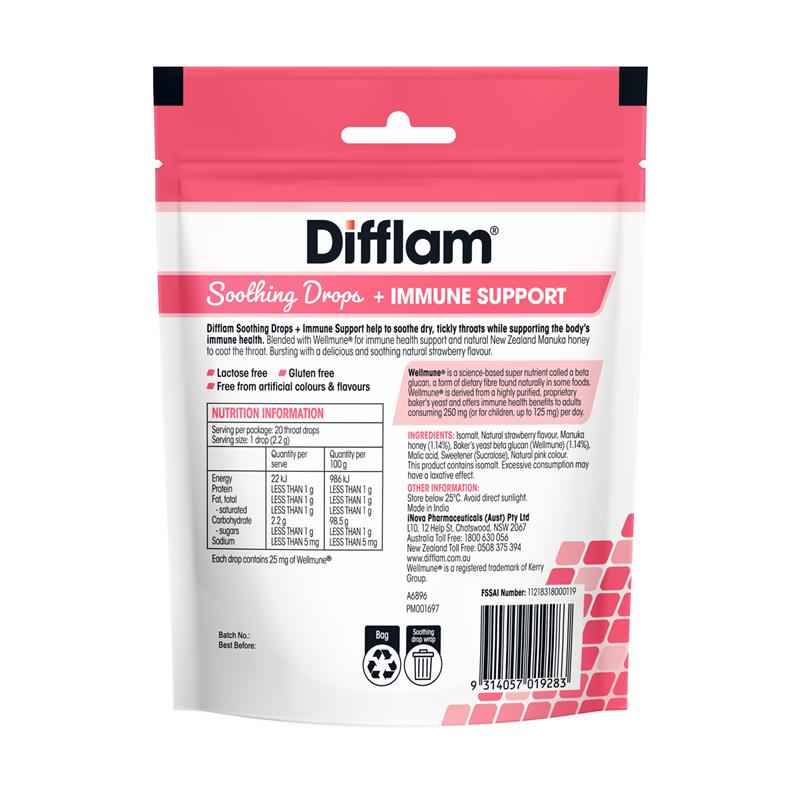 Difflam Soothing Drops + Immune Support Strawberry 20 Drops