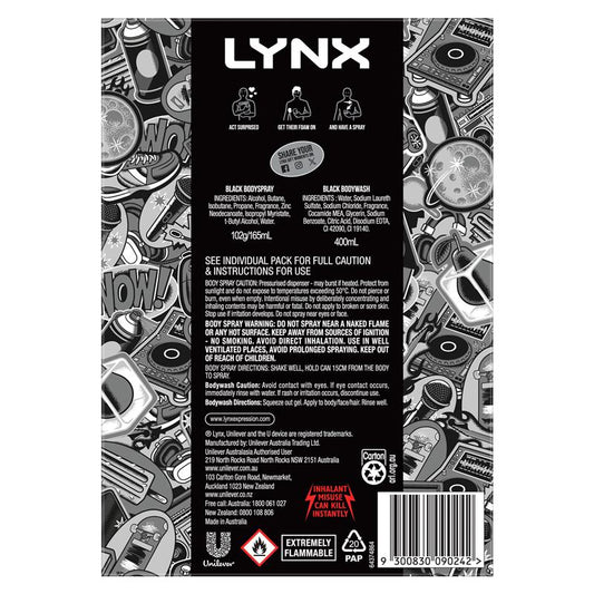 Lynx Black Duo Gift Set – 165ml Body Spray & 400ml Bodywash for Men