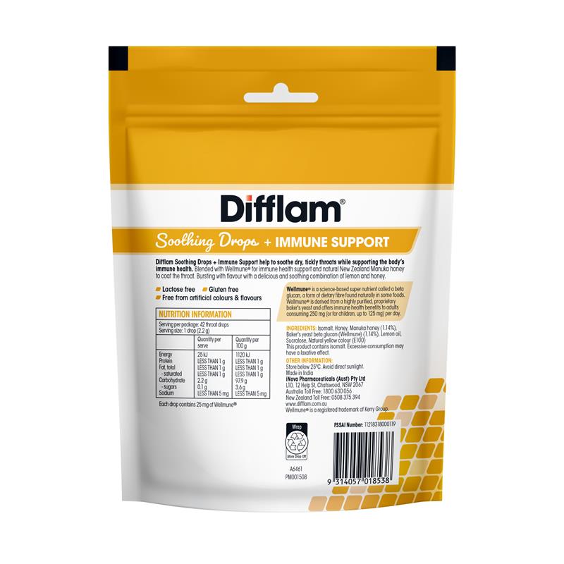Difflam Soothing Drops + Immune Support Honey & Lemon - 42 Drops