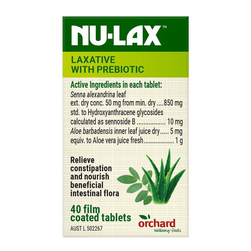 Nulax Natural Laxative Tablets With Prebiotic Senna + Aloe 40 Tablets