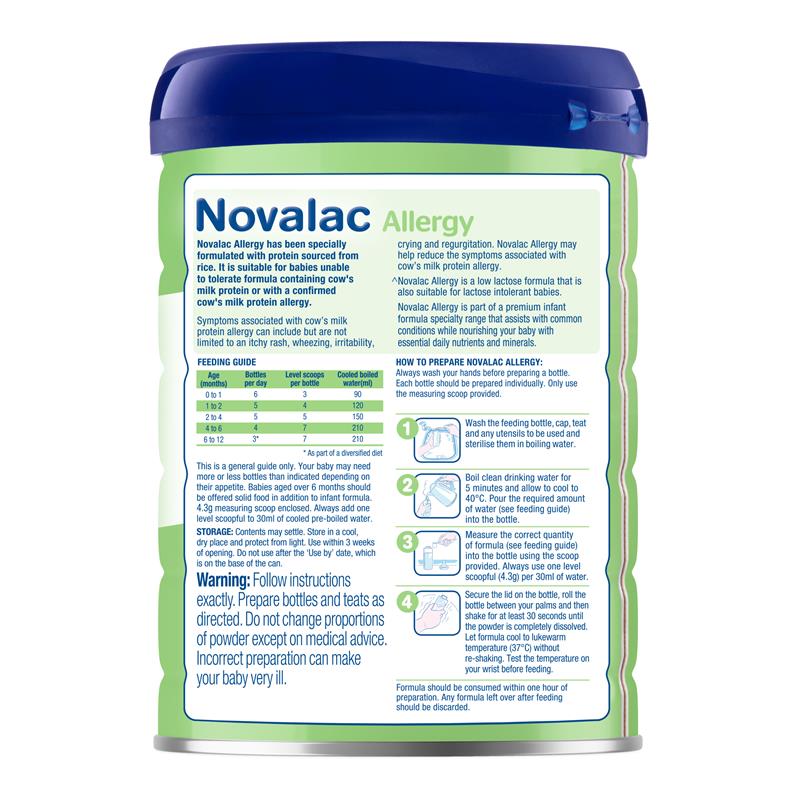 Novalac Allergy Premium Rice Based Infant Formula 800g - Specially Formulated for Sensitive Babies