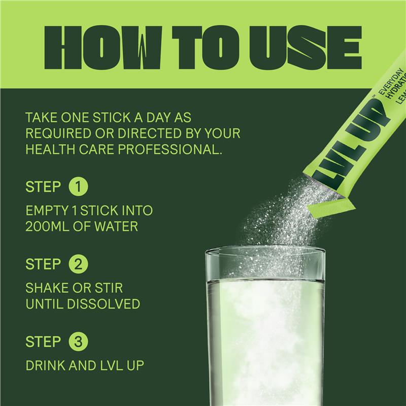 Lvl Up Everyday Hydration Sticks - Lemon Lime (30 Pack)