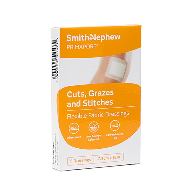 Primapore Flexible Fabric Dressing 7.2cm x 5cm - Comfortable Wound Care (5 Pack)