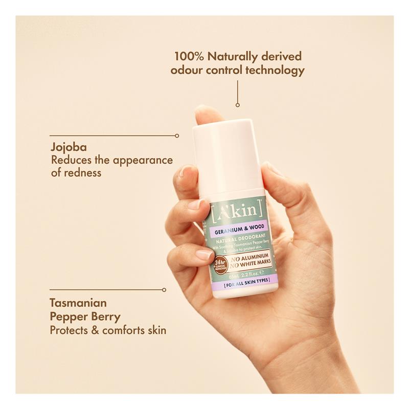 Akin Geranium & Wood Deodorant Roll On 65ml