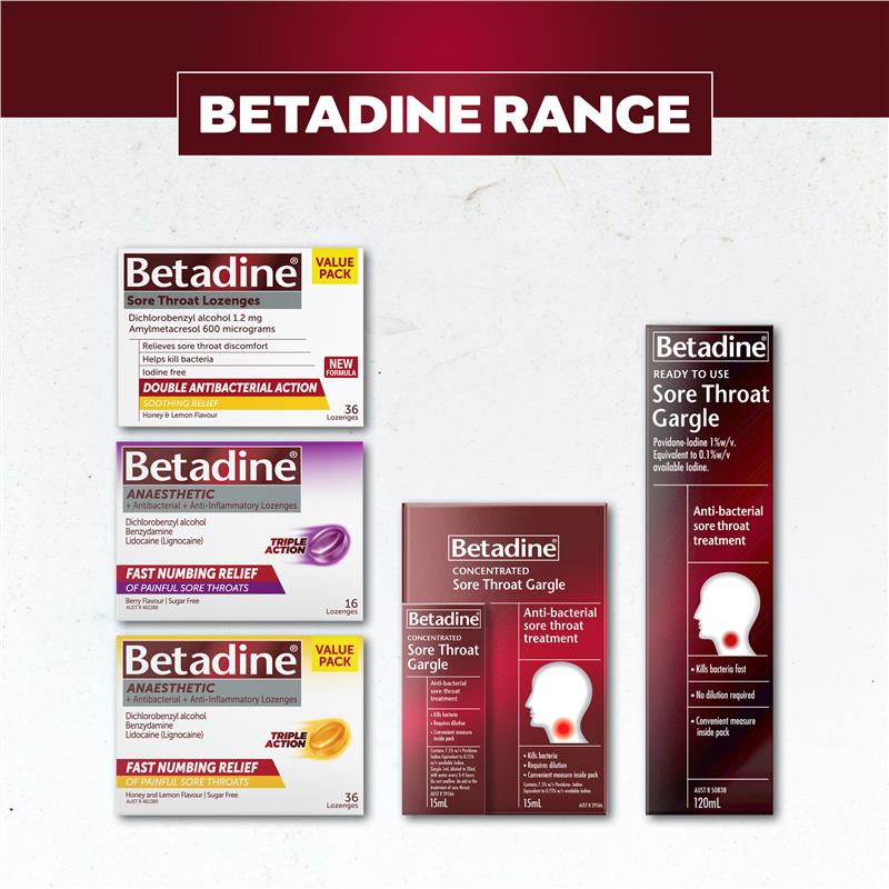 Betadine Sore Throat Gargle Ready To Use 120mL