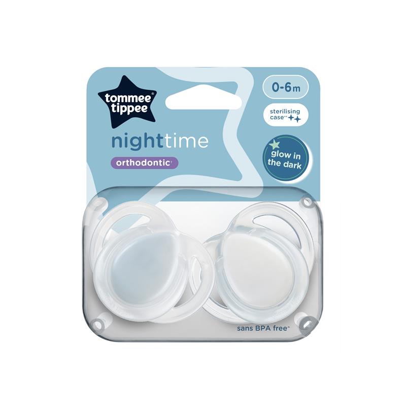 Tommee Tippee Night Time Soothers (0-6M) - Pack of 2 with Steriliser Box