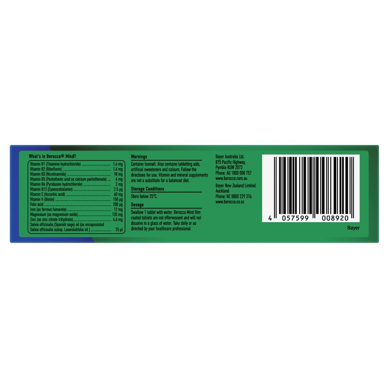 Berocca Mind with Sage 30 Film Coated Tablets - Enhance Mental Performance