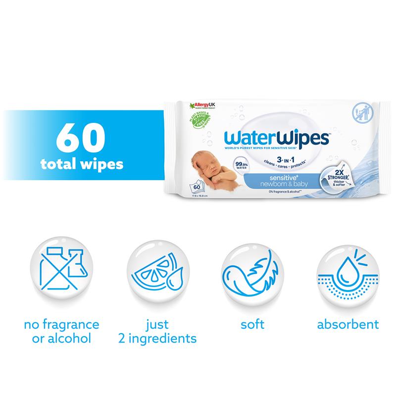 WaterWipes Baby & Newborn Sensitive Wipes 60 Pack