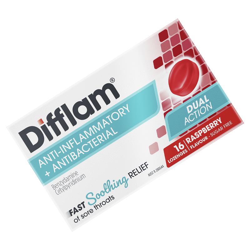 Difflam Sore Throat Sugar-Free Raspberry Lozenges - 16 Count