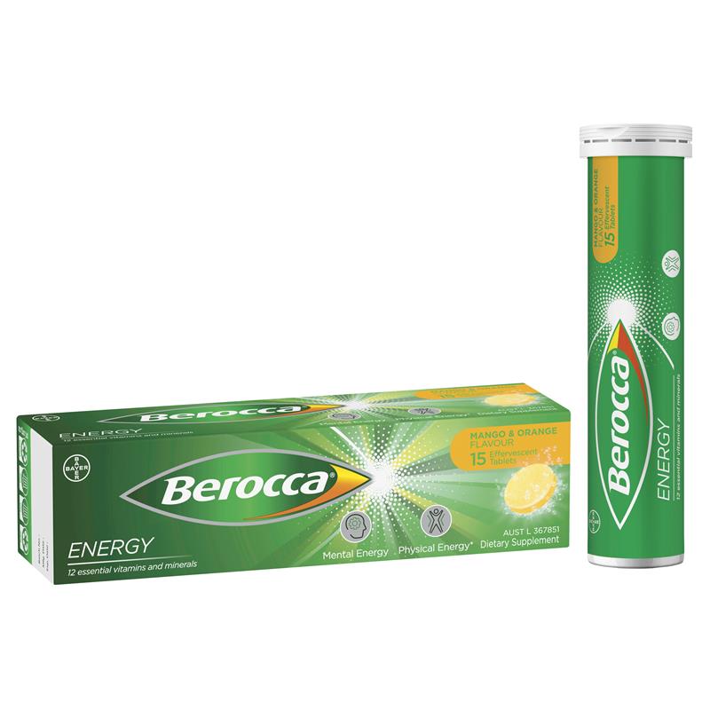 Berocca Energy Mango and Orange 15 Effervescent Tablets - Boost Your Energy Naturally