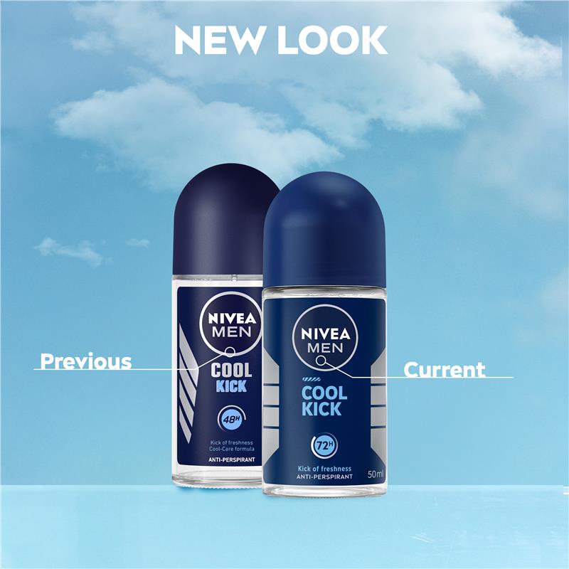 NIVEA MEN Deodorant Roll On Cool Kick 50ml for Long-Lasting Freshness