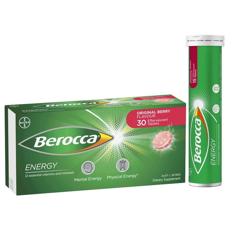 Berocca Energy Original Berry 30 Effervescent Tablets - Energize Your Mind and Body