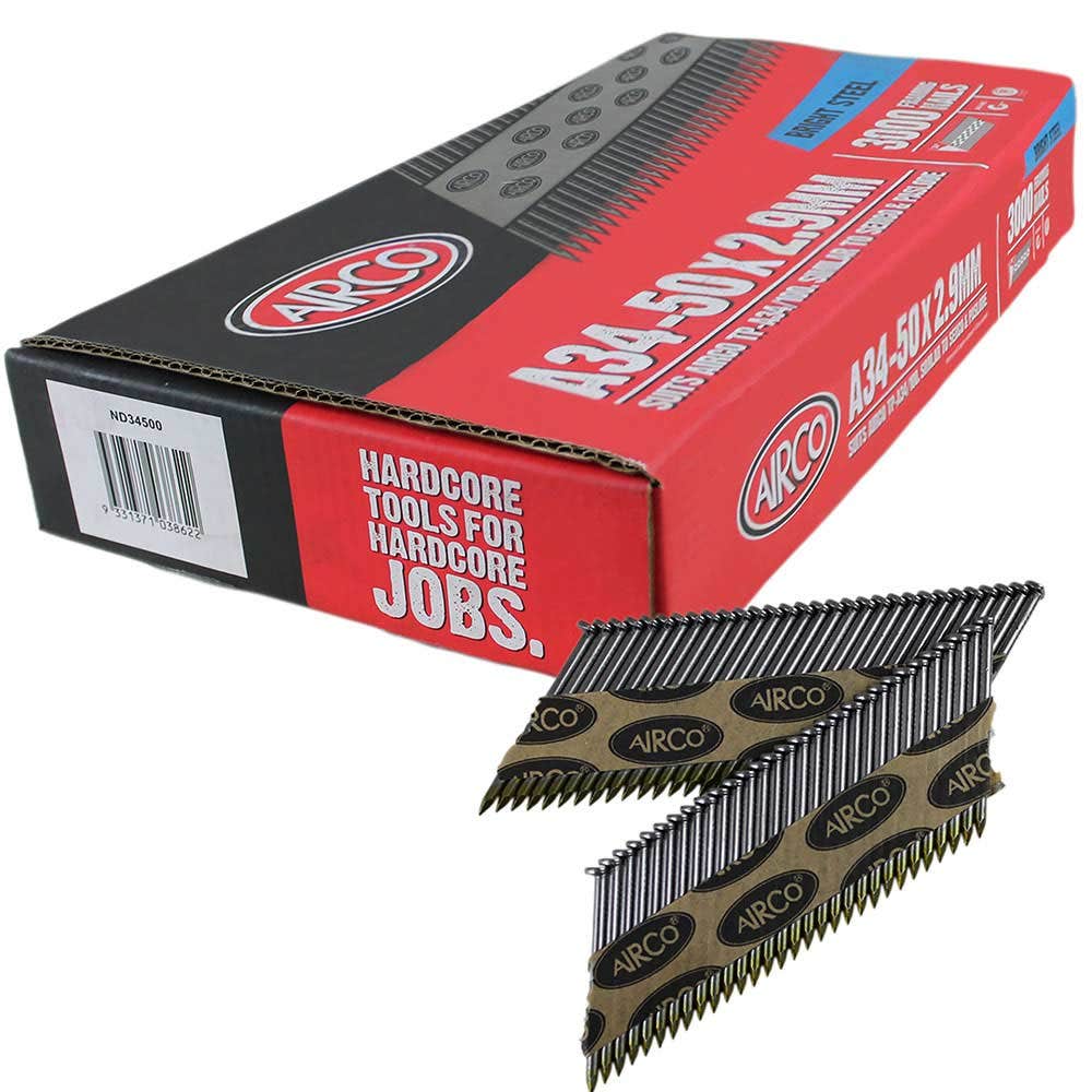 AIRCO 34 degrees Bright Steel Framing Nails - 50mm Box of 3000 ND34500