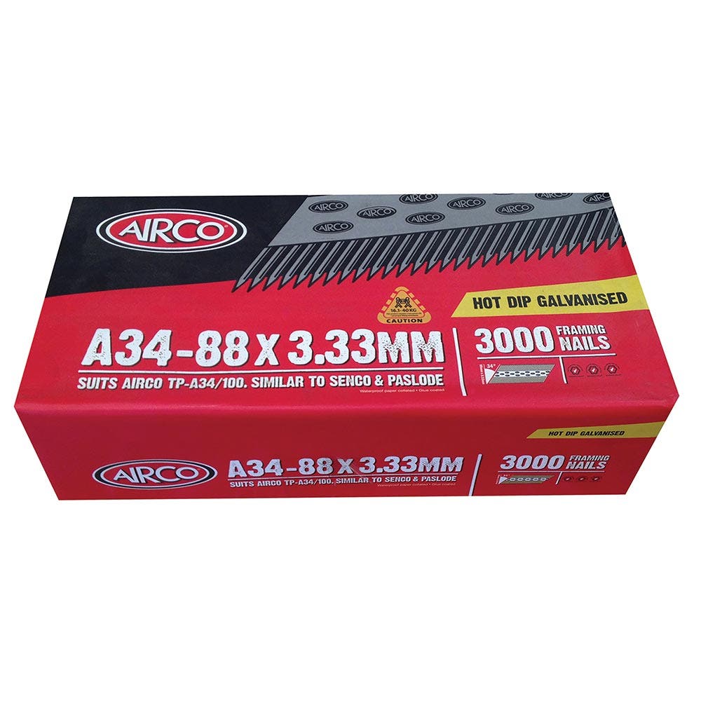 AIRCO 34 degrees Hot Dipped Galvanised Framing Nails - 88mm Box of 3000 ND34882