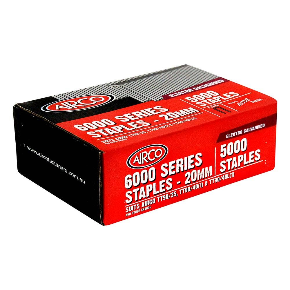 AIRCO 6000 Series Staples Electro Galvanised - 20mm Box of 5000 SM60200