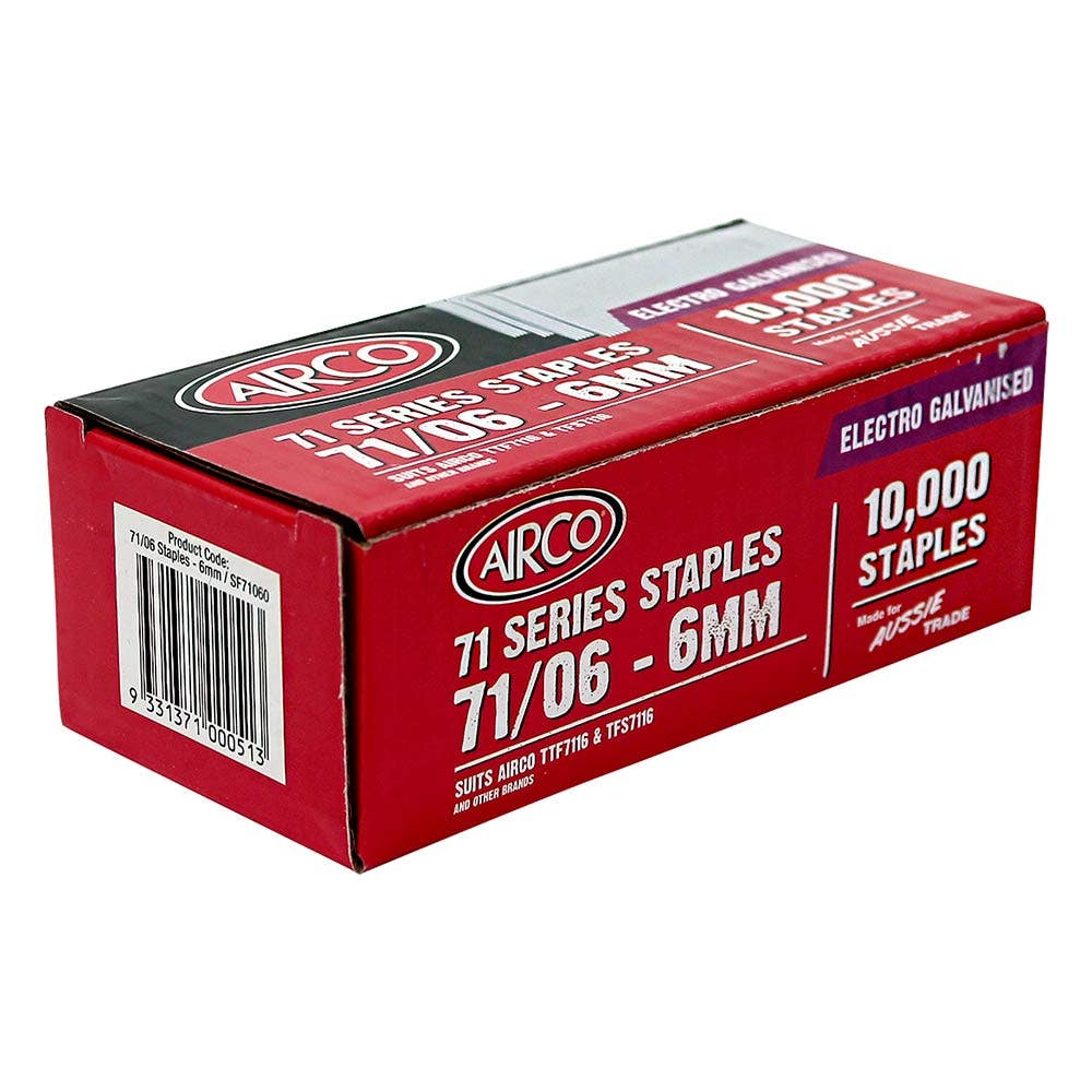 AIRCO 71 Series Staples Electro Galvanised - 6mm Box of 10000 SF71060