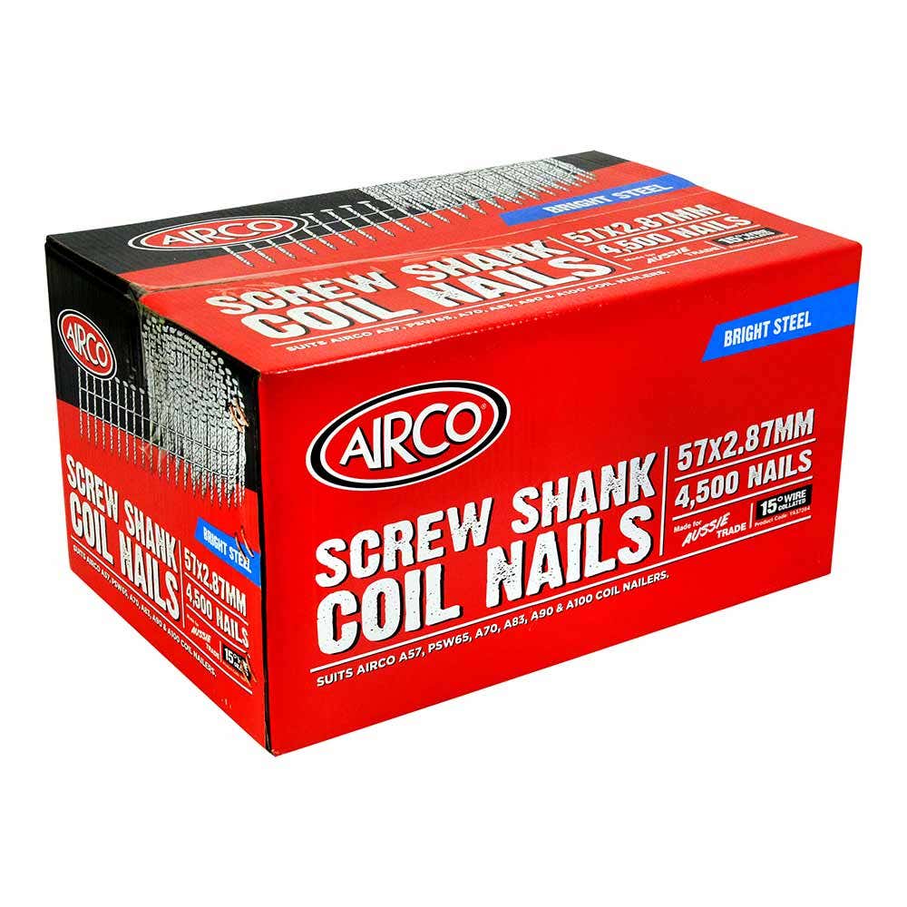 AIRCO Coil Nail Screw Shank Bright Steel - 57mm Box of 4500 YA57284