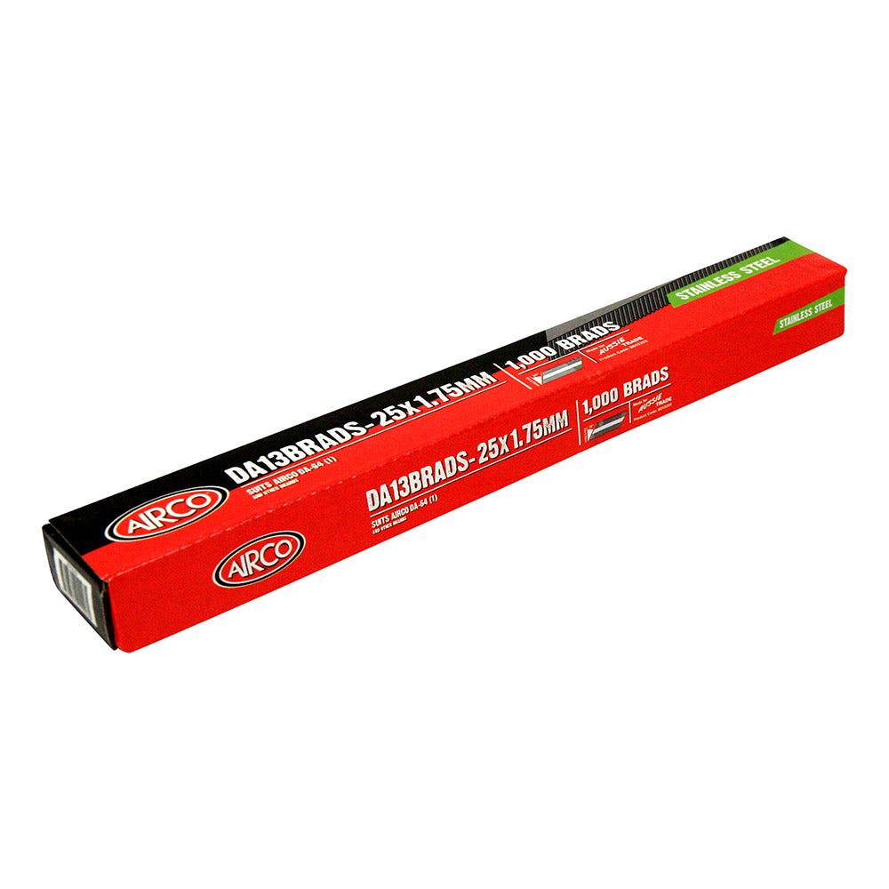 AIRCO DA Series 304 Grade Stainless Steel Brad Nail - 25mm Box of 1000 BD13253