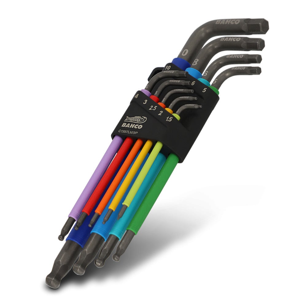 BAHCO Metric Long Ball End Coloured Hex L-Key Set - 9 Piece C1997LM 9P