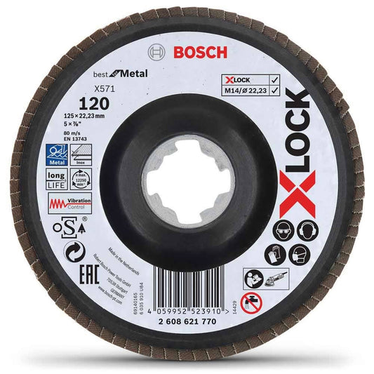 BOSCH X-LOCK 125mm 120-Grit Zirconia Angled Flap Disc - BEST for METAL