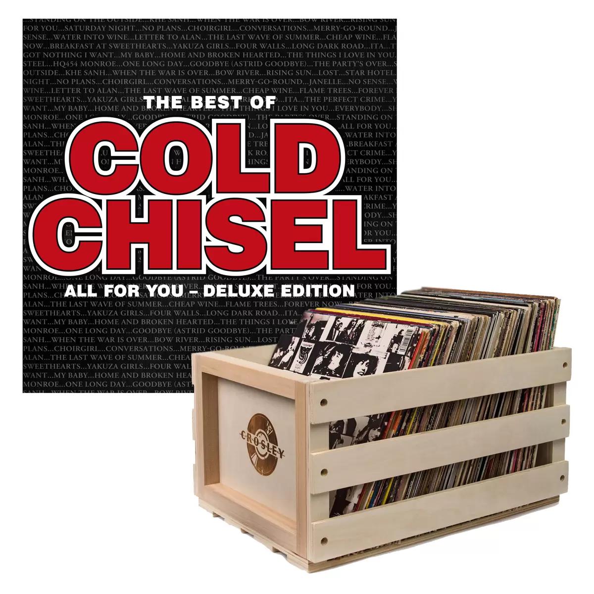 Crosley Record Storage Crate and Cold Chisel The Best Of Cold Chisel, Double Vinyl Album Bundle