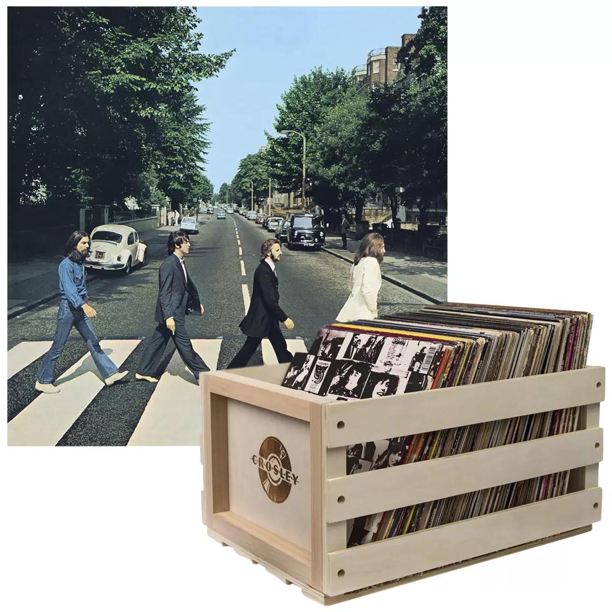 Crosley Record Storage Crate and The Beatles Abbey Road Vinyl Album Bundle