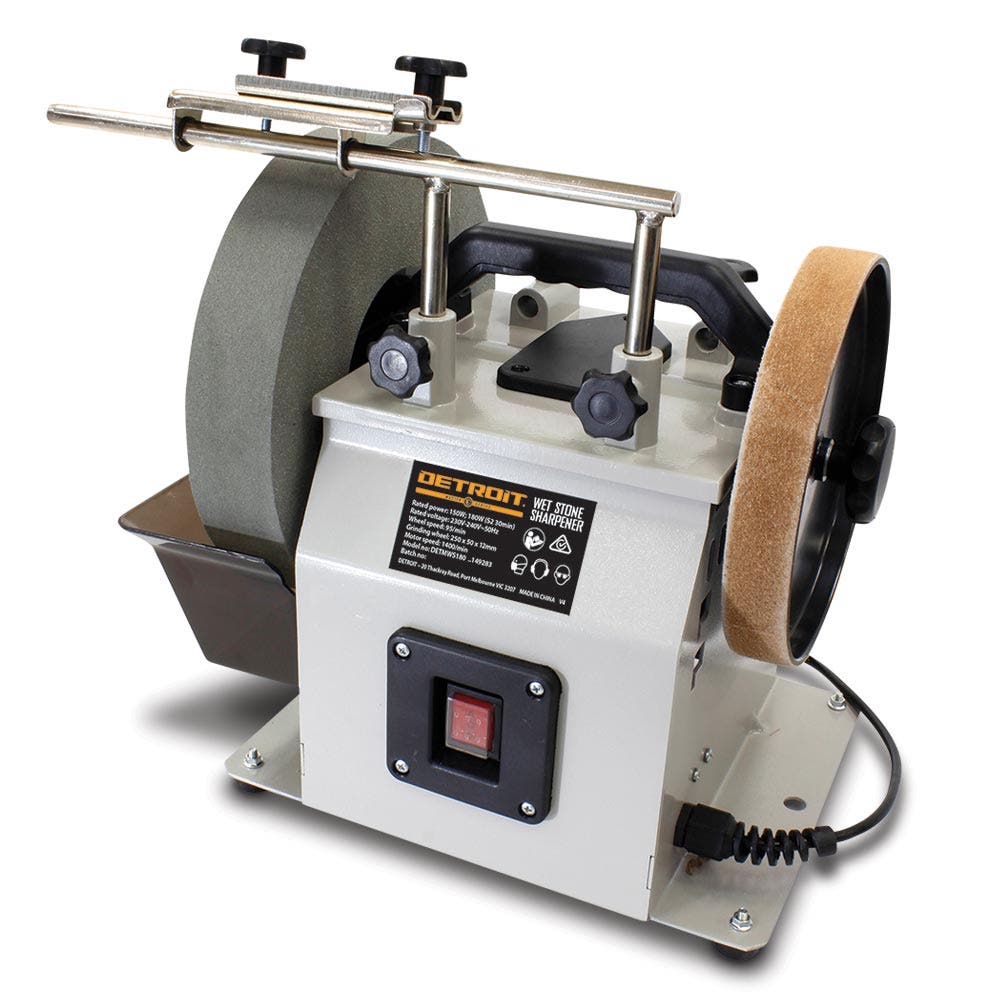 DETROIT MASTERS 180W 250 x 50mm Metal Base Wet Stone Sharpener DETMWS180