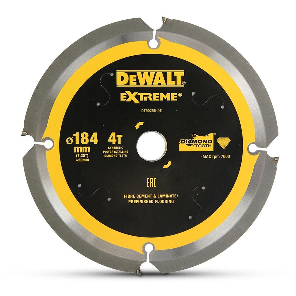 DEWALT 184mm 4T EXTREME PCD Circular Saw Blade for Fibre Cement Cutting DT90256-QZ