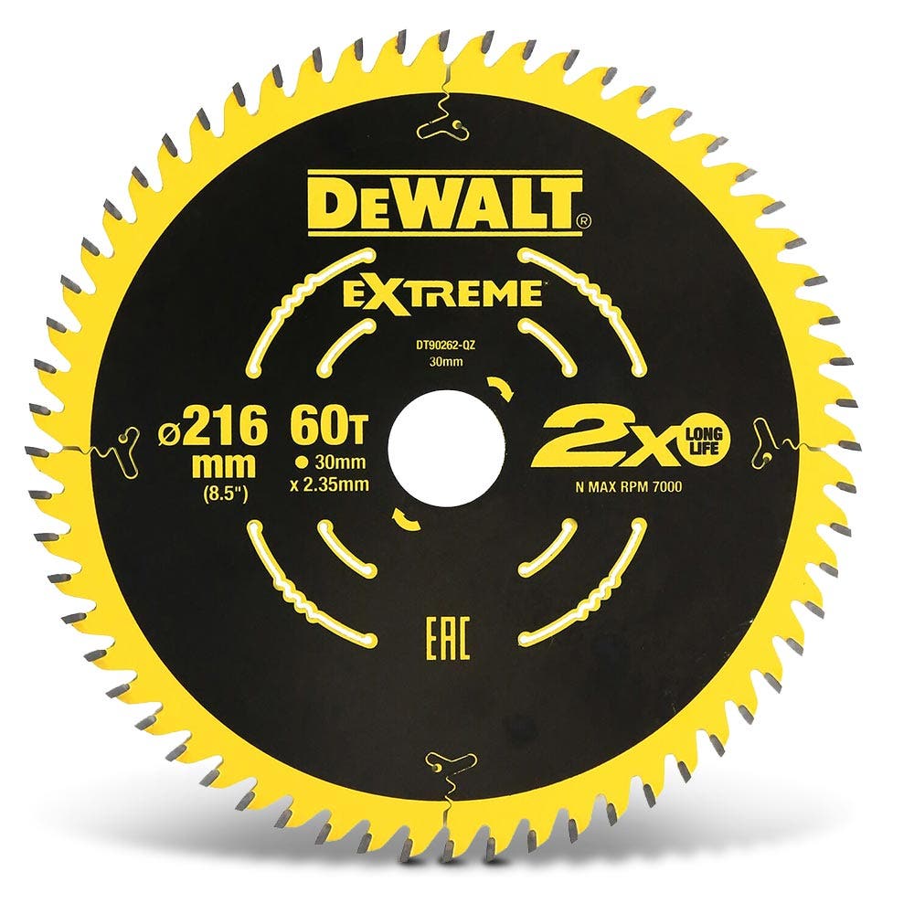 DEWALT 216 x 30mm 60T TCT EXTREME Circular Saw Blade for Wood Cutting DT90262-QZ