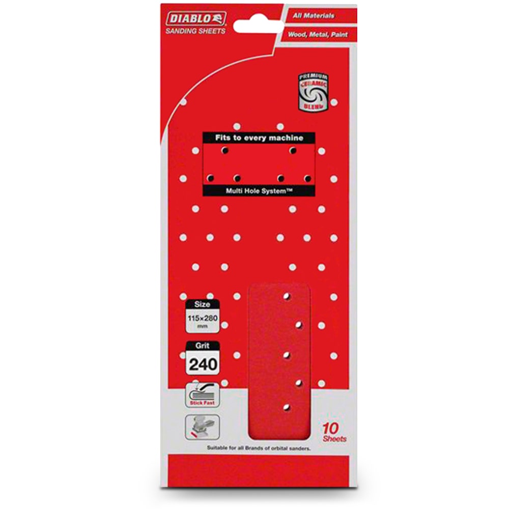 DIABLO 115 x 280mm 240-Grit Multi-Hole Clamped Sanding Sheet - 10 Piece 2608608H07