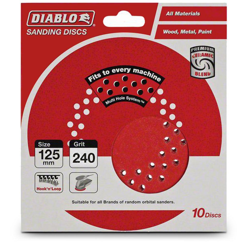 DIABLO 125mm 240-Grit Multi-Hole Hook and Loop Sanding Disc - 10 Piece 2608603274