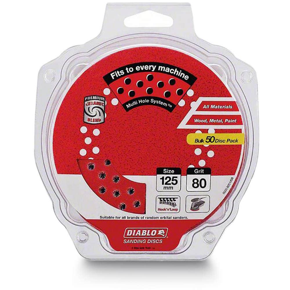 DIABLO 125mm 80-Grit Multi-Hole Hook and Loop Sanding Disc - 50 Piece