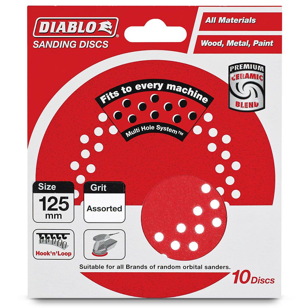 DIABLO 125mm Mixed-Grit Multi-Hole Hook and Loop Sanding Disc - 10 Piece 2608608R81