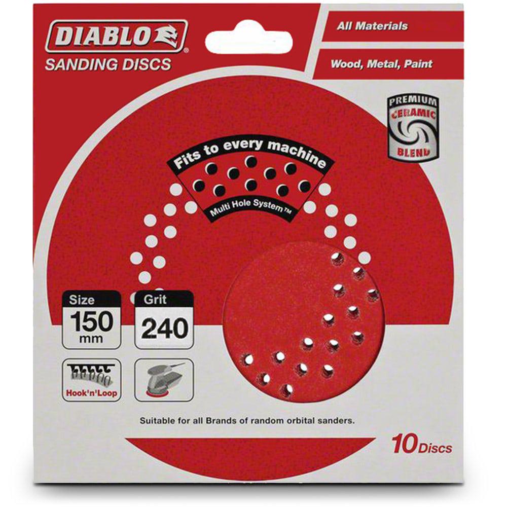 DIABLO 150mm 240-Grit Multi-Hole Hook and Loop Sanding Disc - 10 Piece 2608603278