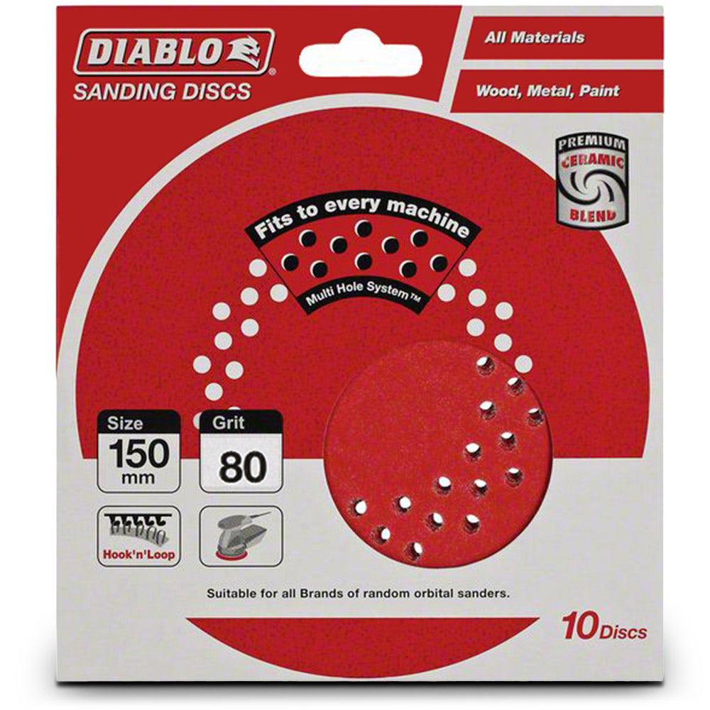 DIABLO 150mm 80-Grit Multi-Hole Hook and Loop Sanding Disc - 10 Piece 2608603276