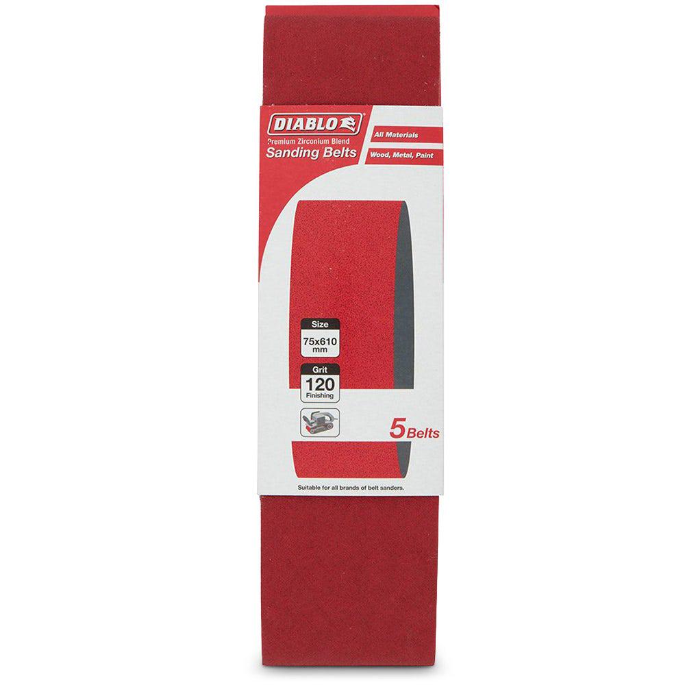 DIABLO 75 x 610mm 120-Grit Zirconia Sanding Belt - 5 Piece