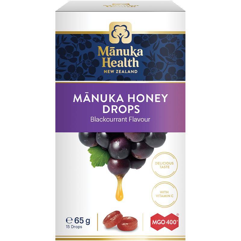 Manuka Health Manuka Honey Drops Blackcurrant 15 Pack 65g - Soothing Lozenges with Vitamin C