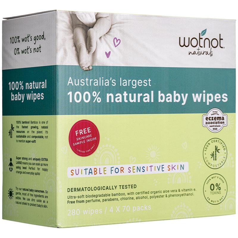 Wotnot All Natural Baby Wipes 4x70 Pack