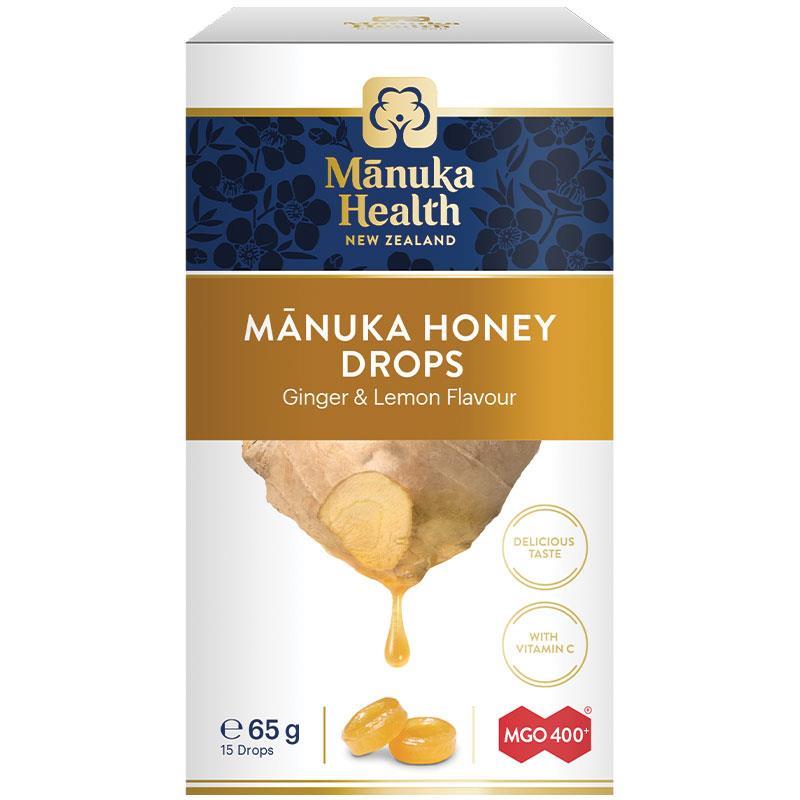 Manuka Health Manuka Honey Drops Lemon & Ginger 15 Pack 65g - Zesty Lozenges with MGO400+